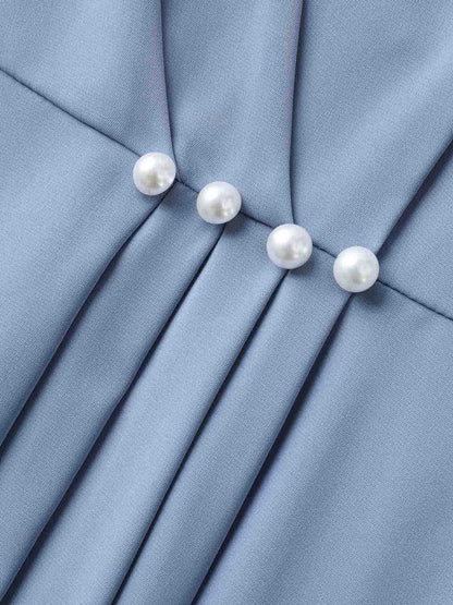 Knotted Sleeve Pearl Detail Keyhole Blouse