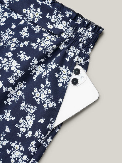 Floral Print Waist Stretchy Wide Leg Pants