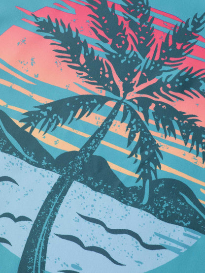 Island Print Drawstring Adjustable Swim Top