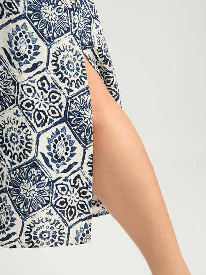 Boho Geometric Print Split Midi Dress