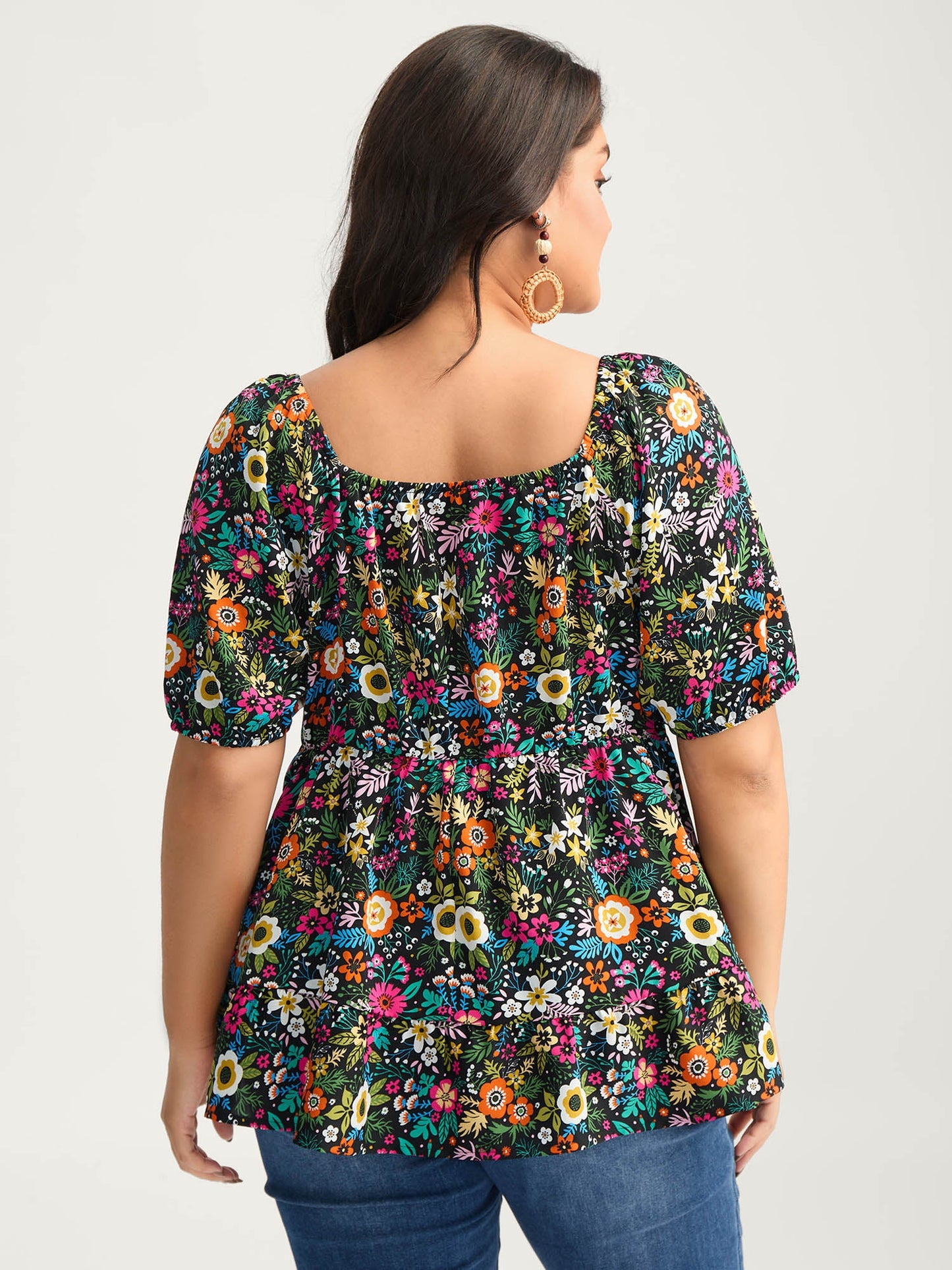 Floral Square Neck Fit and Flare Blouse