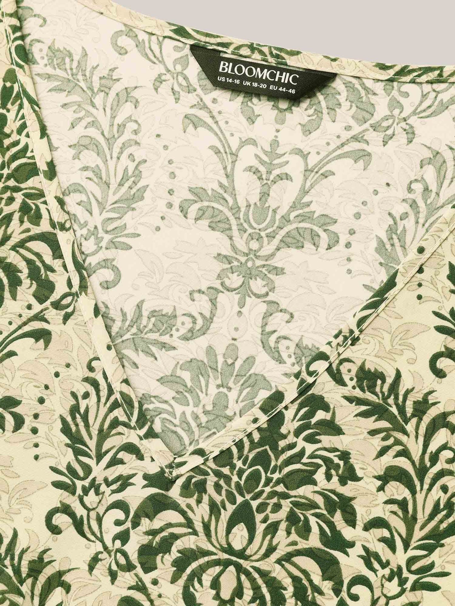 Damask Print Flared Sleeve V-Neck Shirt