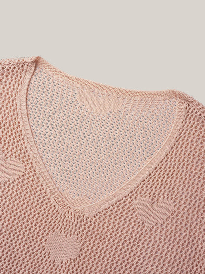 Heart Pattern Drawstring Textured Sheer Swim Cover-Up