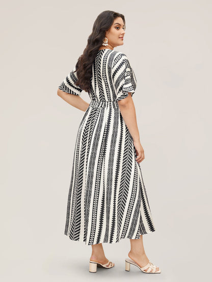 Solid Geometric Dolman Sleeve Pocket Shirred Split Hem Dress