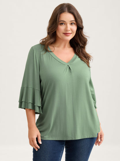 Supersoft Essentials Ruffle Layered Sleeve Pleated T-shirt