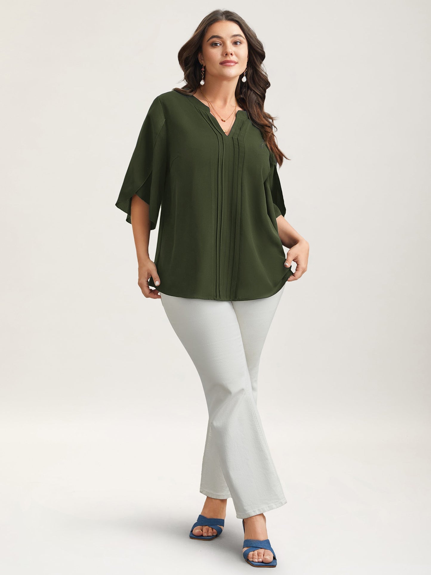 Petal Sleeve Toothpick Pleats Shirt