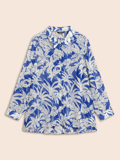 Silhouette Floral Print Shirt Collar Blouse