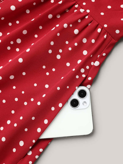 Polka Dots Print Cut-Out Flutter Sleeve Midi Dress