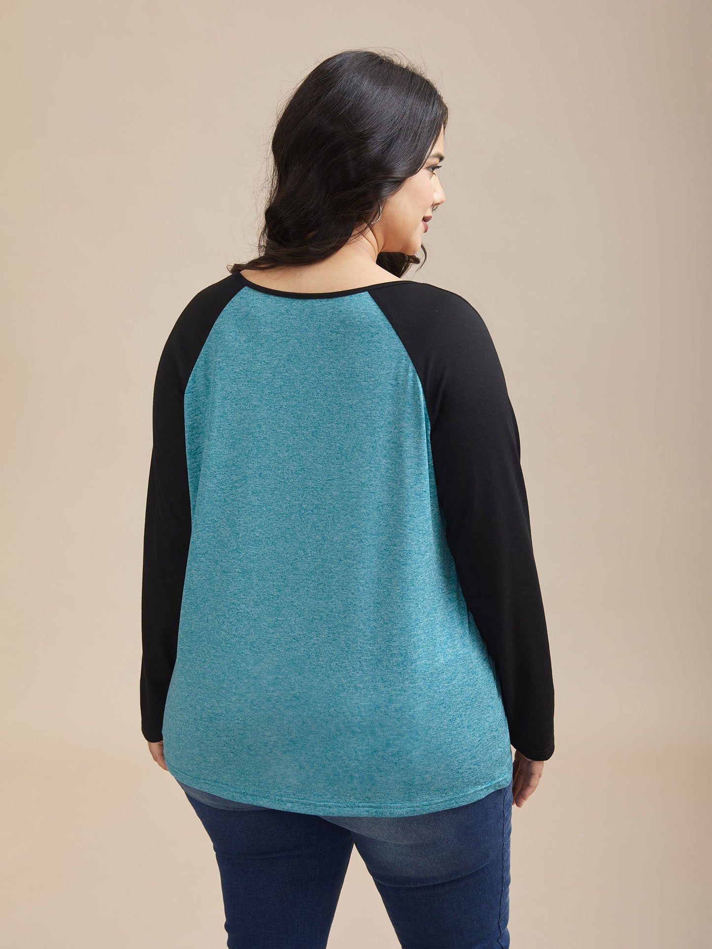 Heather Patchwork Button Detail Stretchy T-Shirt