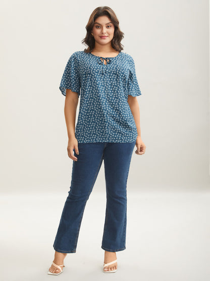 Ditsy Floral Print Half Sleeve Shirt