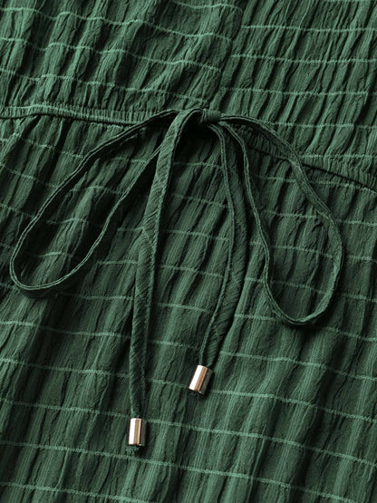 Textured Split Hem Waist-Tie Maxi Dress