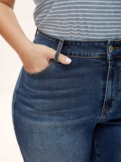 Stretch Straight-Leg Faded Denim Shorts