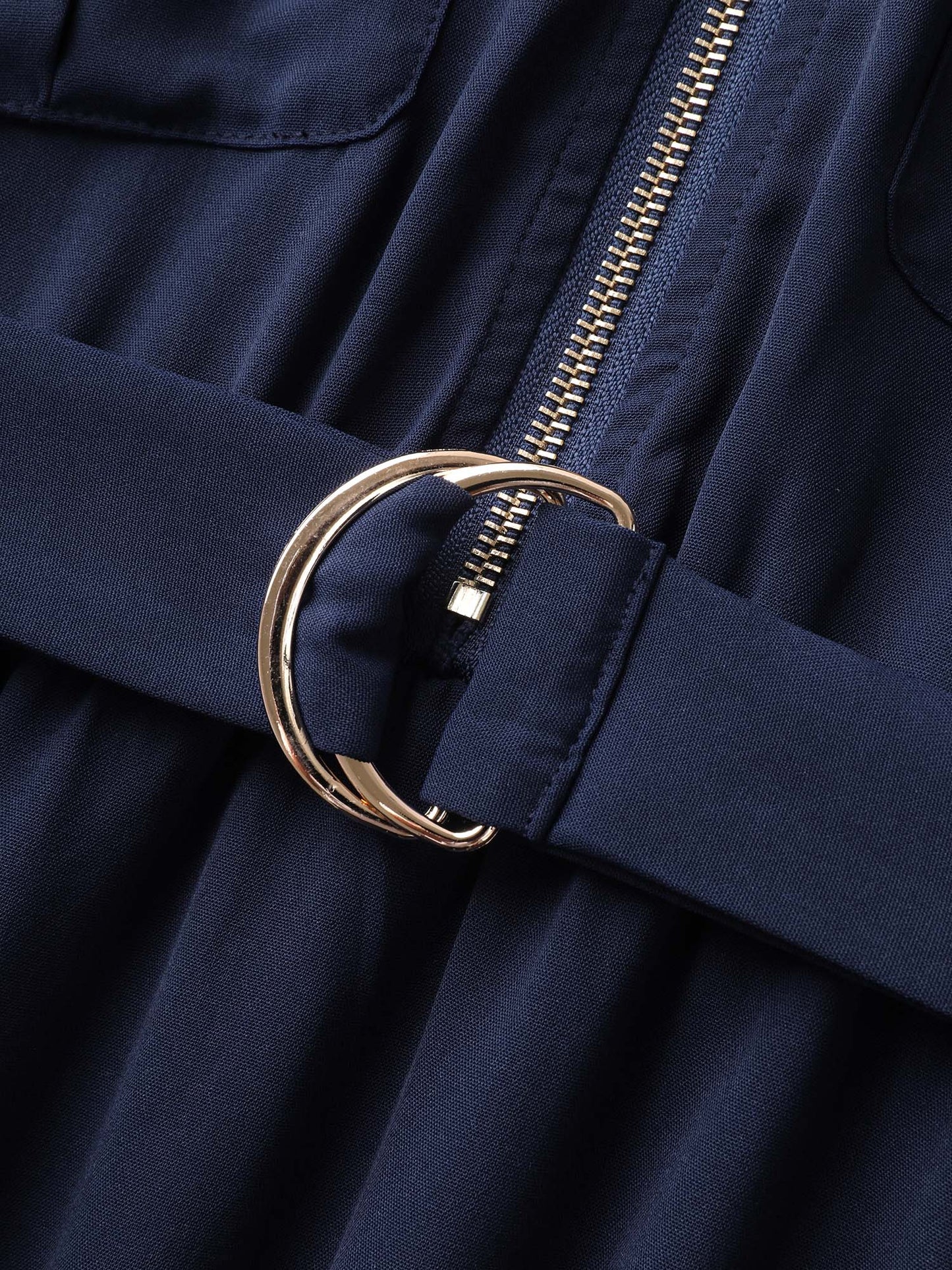 Half Zipper Pockets Belted Midi Dress