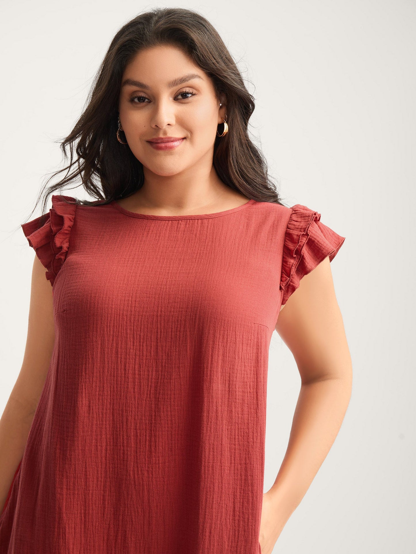 Pure Cotton Textured Ruffled Midi Dress