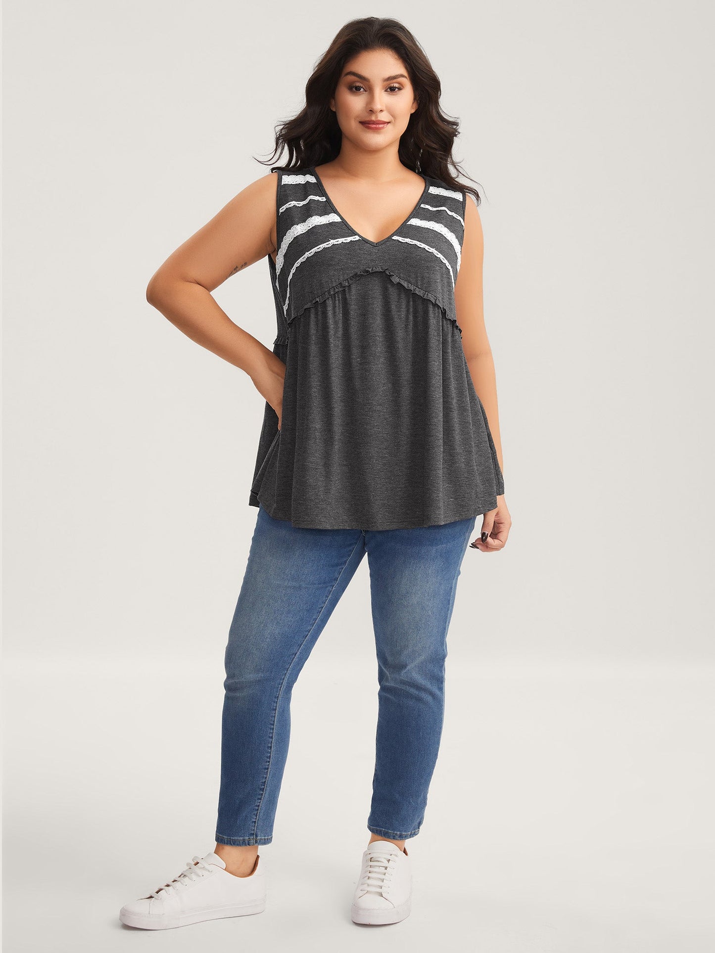 Lace Trim V-Neck Tank Top