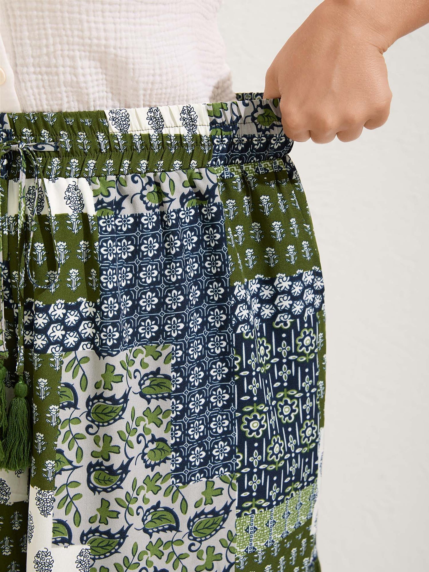 Floral Collage Drawstring Wide-Leg Pants