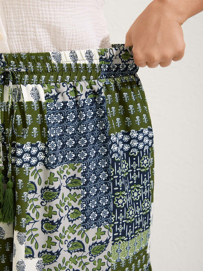 Floral Collage Drawstring Wide-Leg Pants