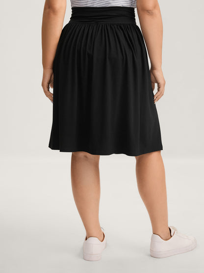 Ruched Waist Flowy Solid Midi Skirt