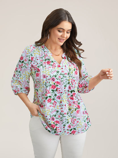 Floral Print Notched Collar Shirt