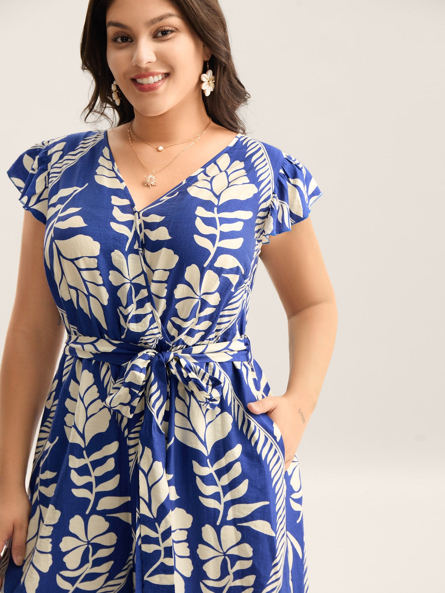 Large Floral Print Pockets Jumpsuit