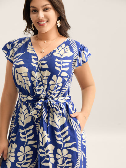 Large Floral Print Pockets Jumpsuit