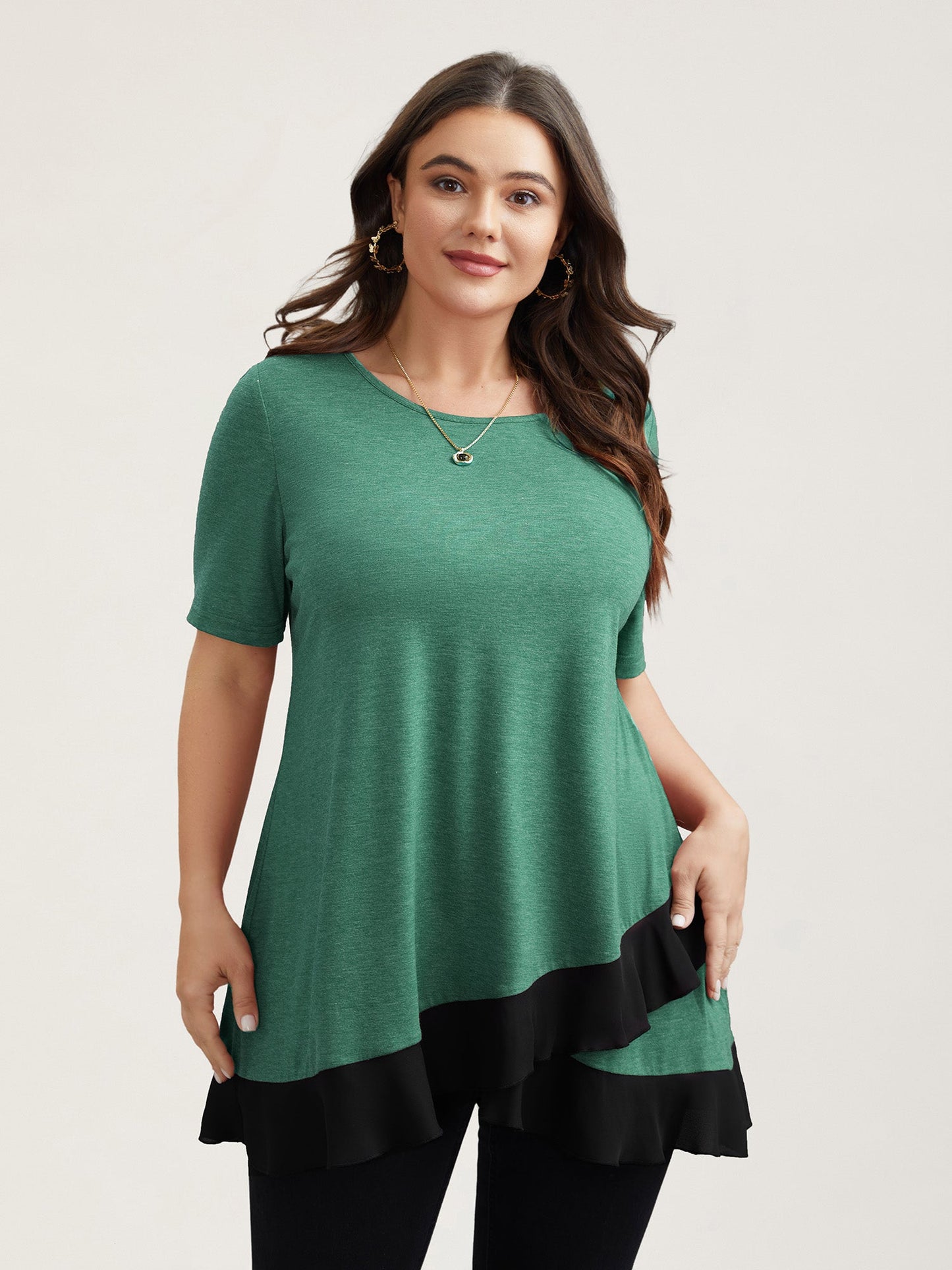Color Contrast Overlap Hem Flared Top
