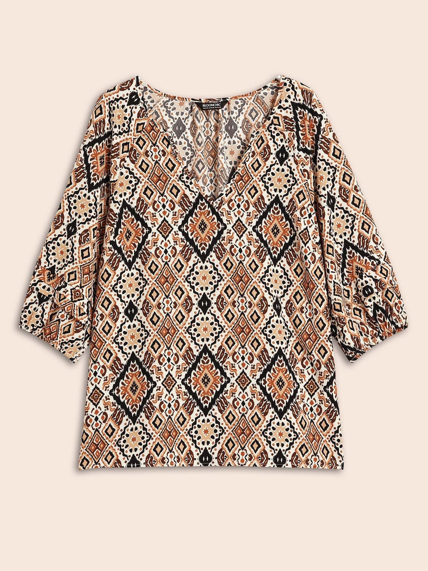 Bandana Geometric Pleated Lantern Sleeve Blouse