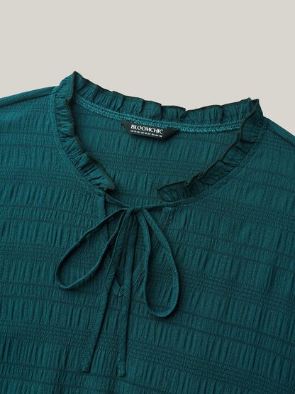 Stretchy Waist Frill Trim Pockets Midi Dress