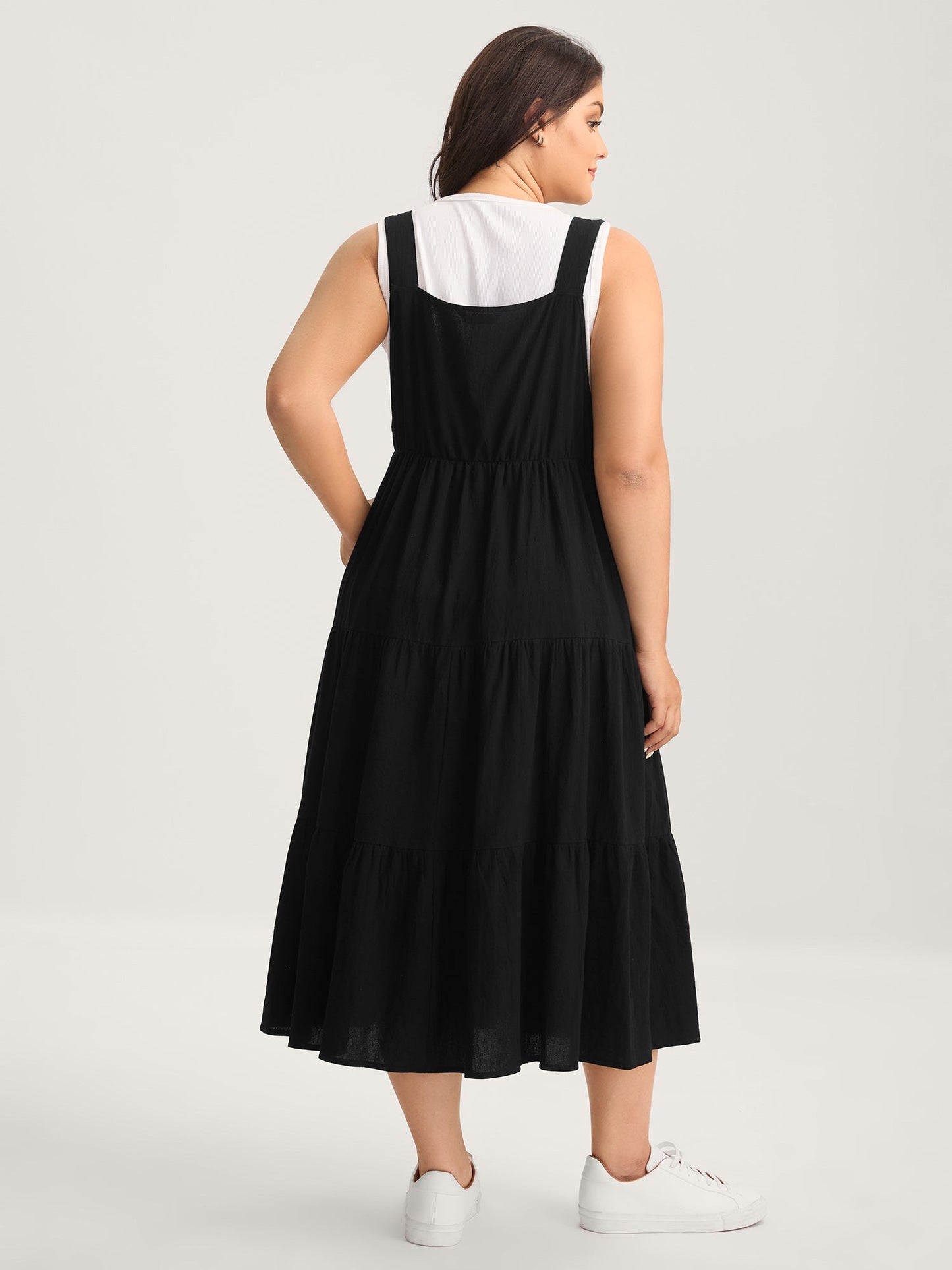 Pure Cotton Diagonal Pockets Midi Dress
