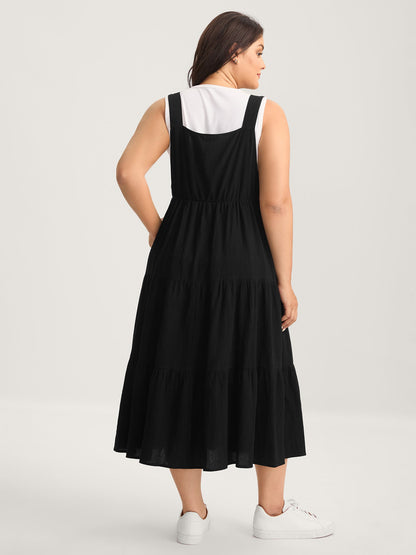 Pure Cotton Diagonal Pockets Midi Dress