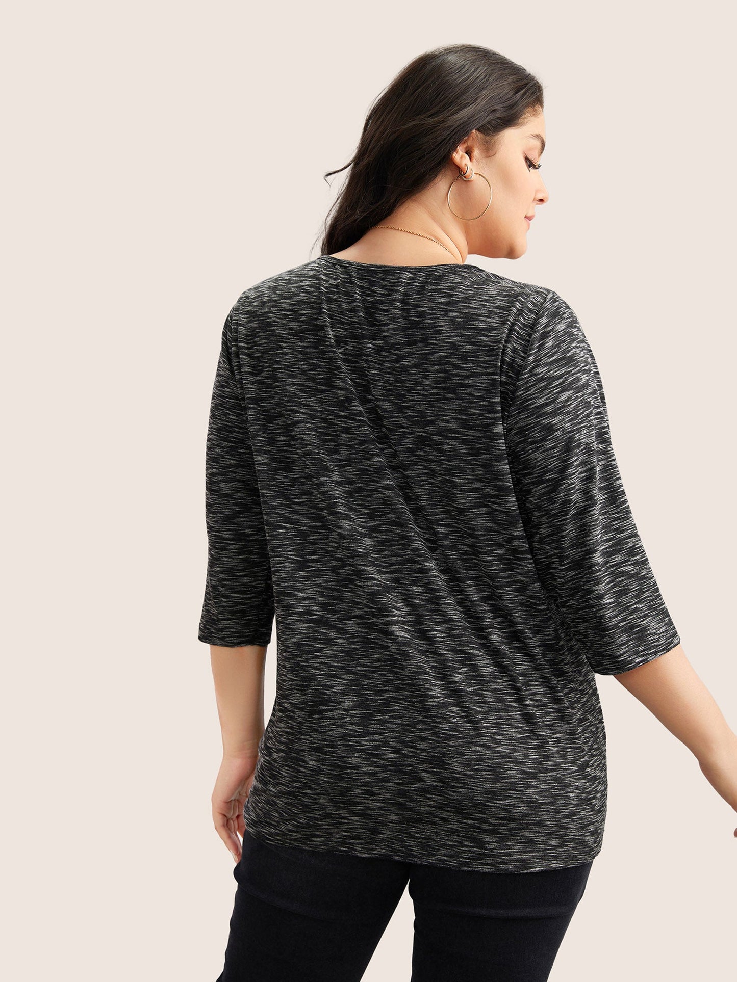 Heather Pleated Button Detail T-shirt