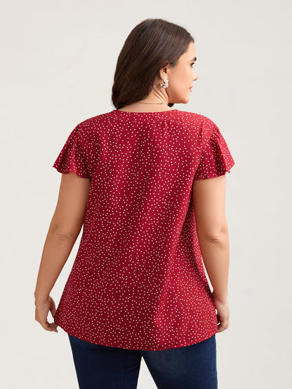 Polka Dot Print Toothpick Pleat Blouse
