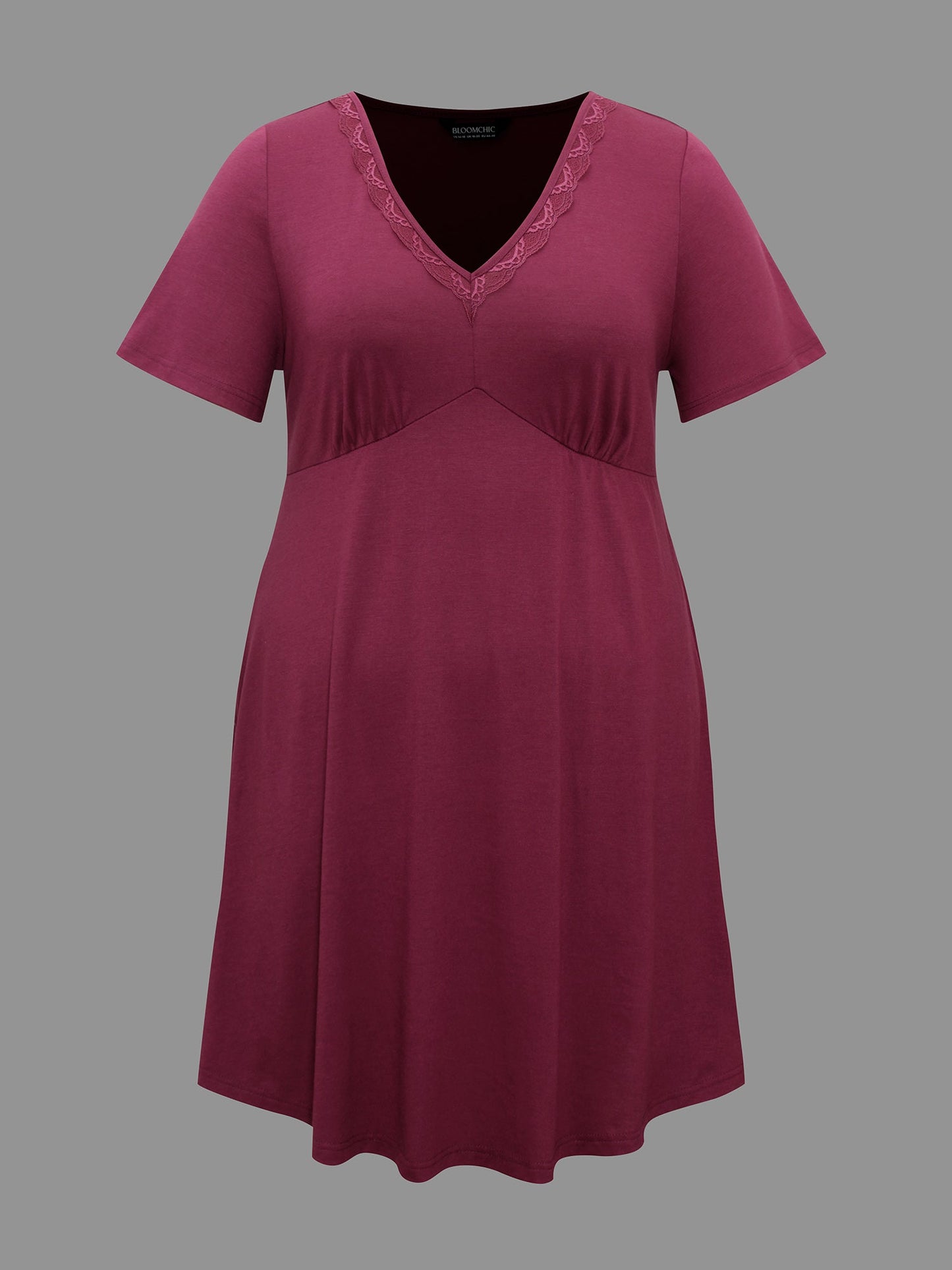 V Neck Lace Trim Sleep Ruffle Sleeve Dress