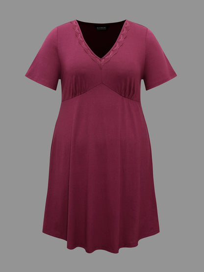 V Neck Lace Trim Sleep Ruffle Sleeve Dress