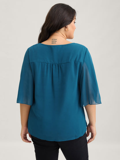 Chiffon Gathered Petal Sleeve Blouse