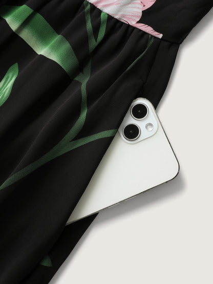 Hidden Zipper Floral Layered Pockets Jumpsuit