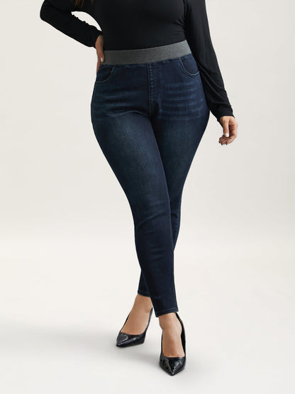 Stretchy Whiskered Waist Skinny Knit Jeans