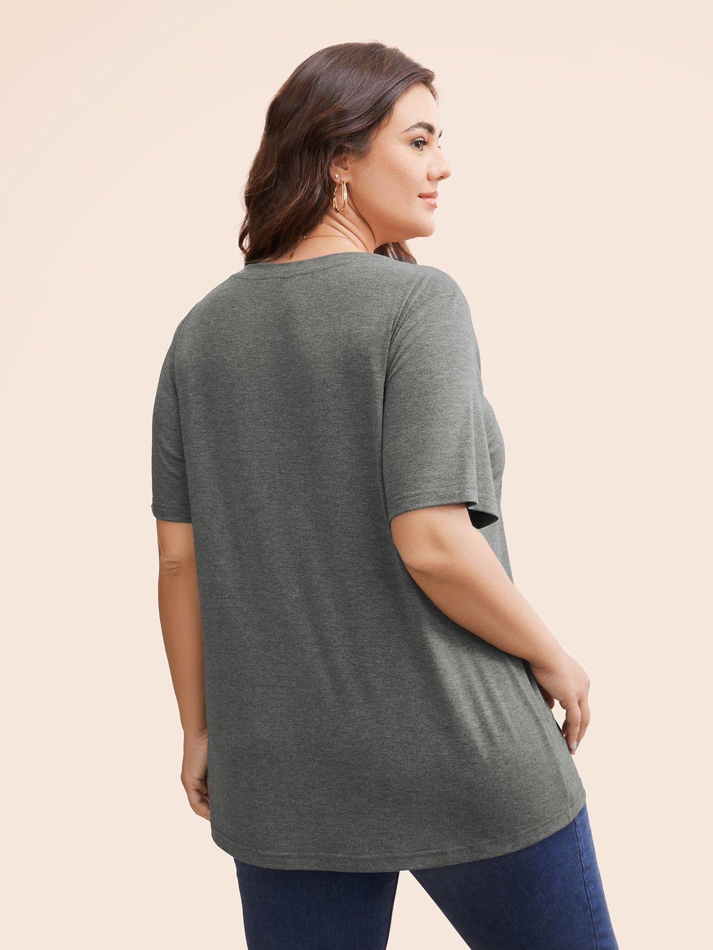 Letter Print V Neck T-shirt