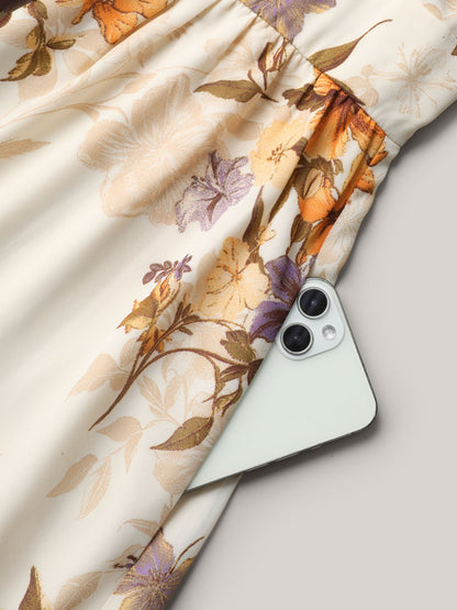 Chiffon Floral Waist-Cinched Maxi Dress