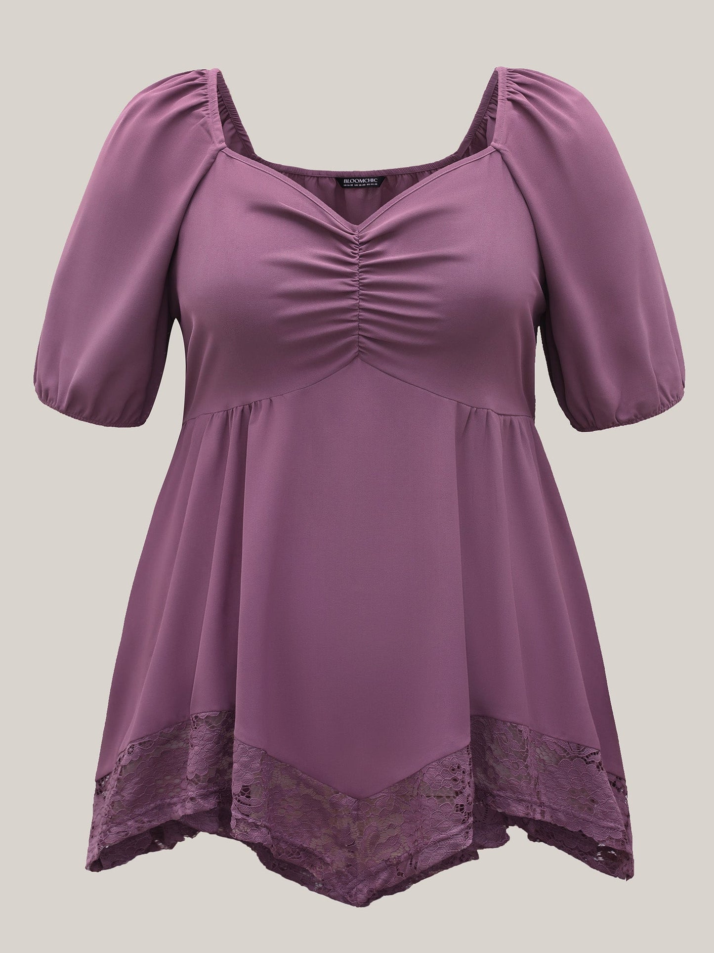 Sweetheart Neck Lace High-Low Hem Shirt