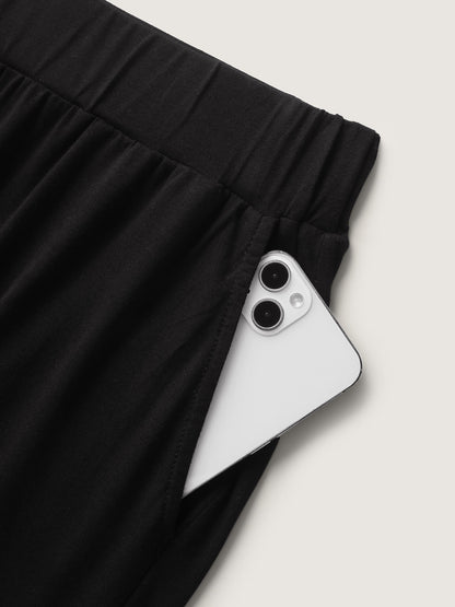 Solid Elastic Waist Wide Leg Lounge Bottoms