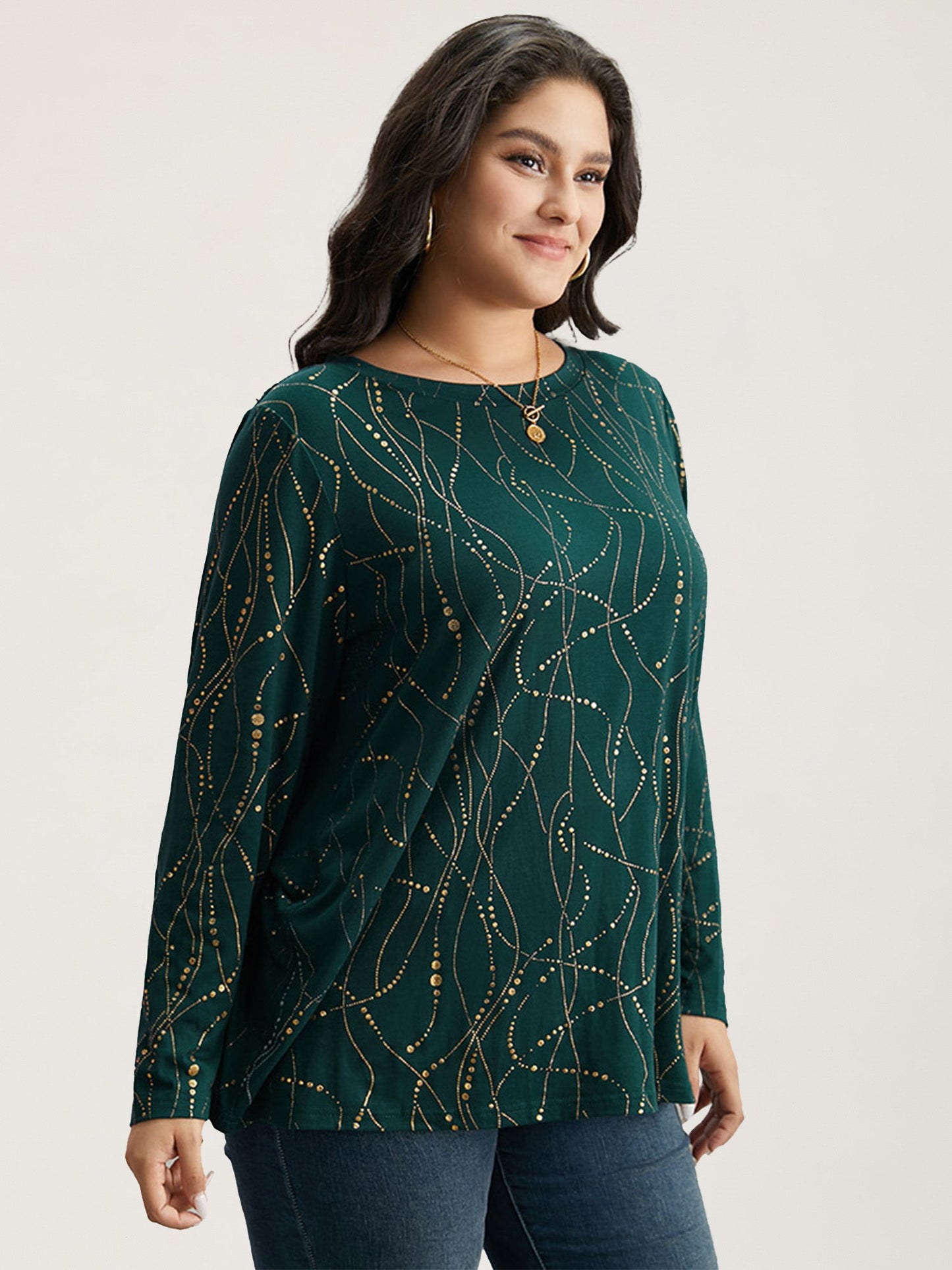 Polka Dot Contrast Round Neck T-shirt