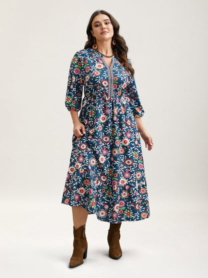 Floral Print Stretchy-Waist Pockets Maxi Dress