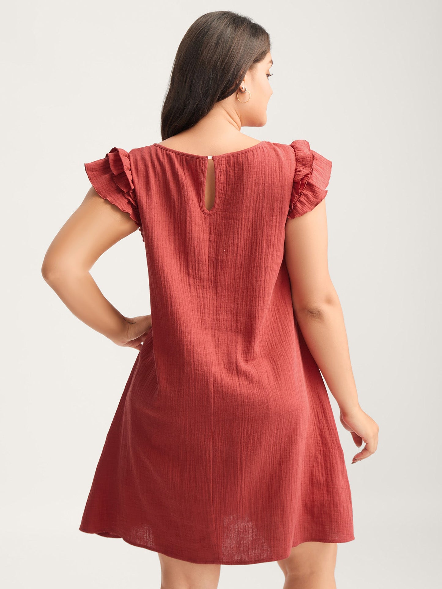 Pure Cotton Textured Ruffled Midi Dress