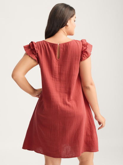 Pure Cotton Textured Ruffled Midi Dress