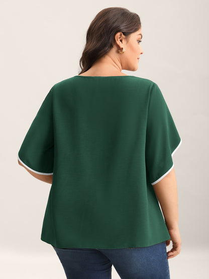 Color Contrast Petal Sleeve Shirt