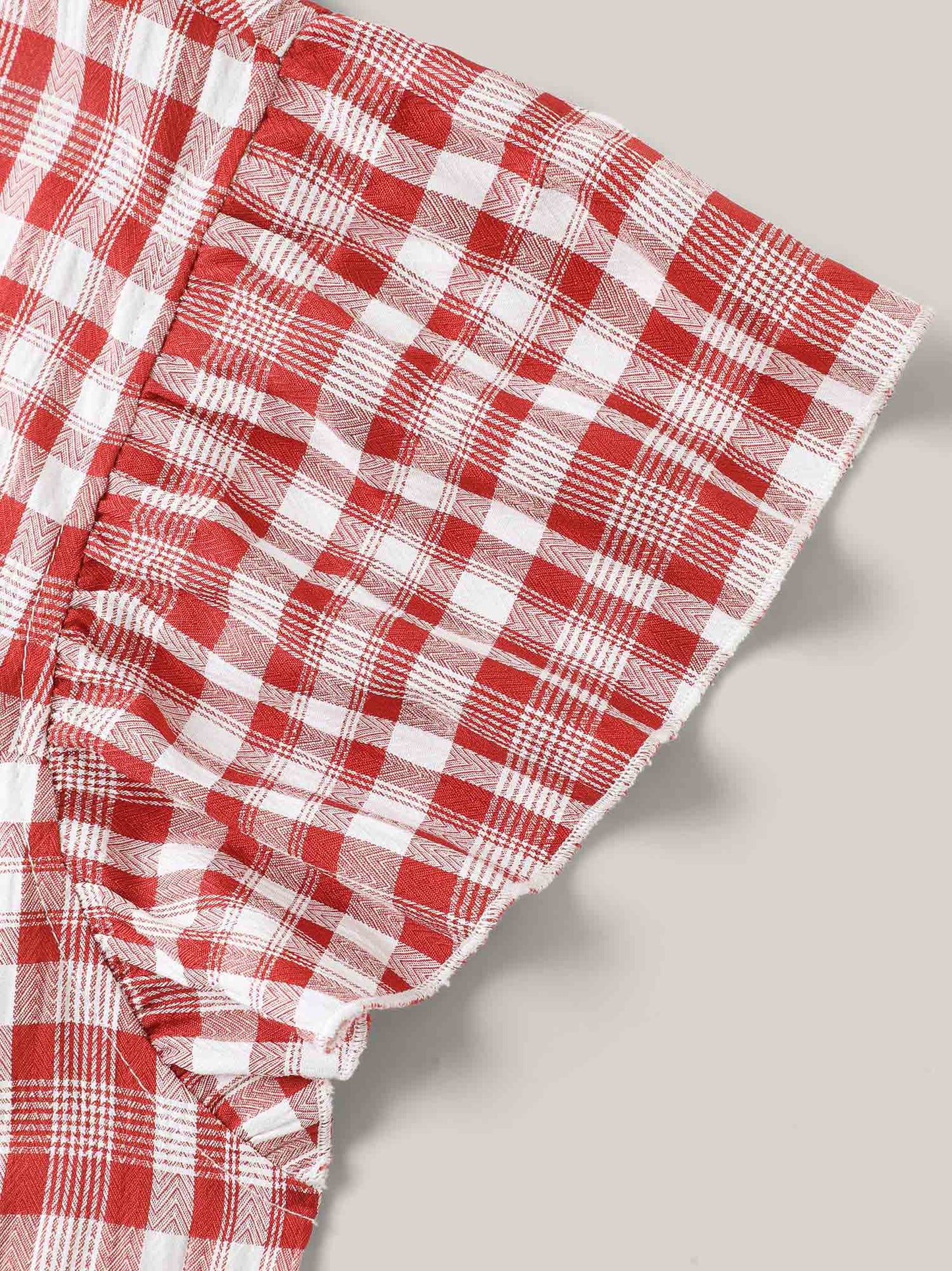 Plaid Print Textured Lotus Leaf Sleeve Shirt