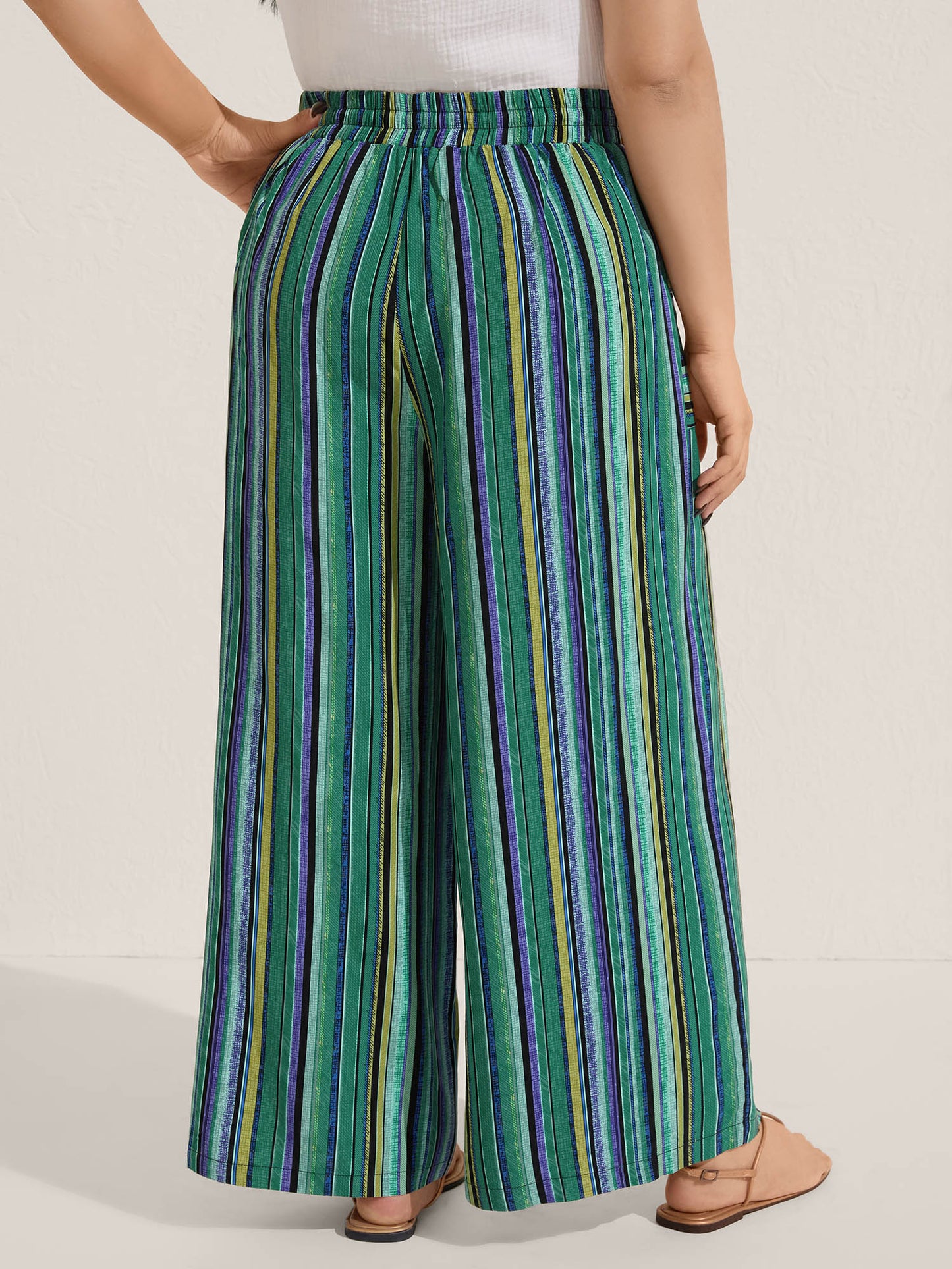 Boho Stripes Drawstring Wide-Leg Pants