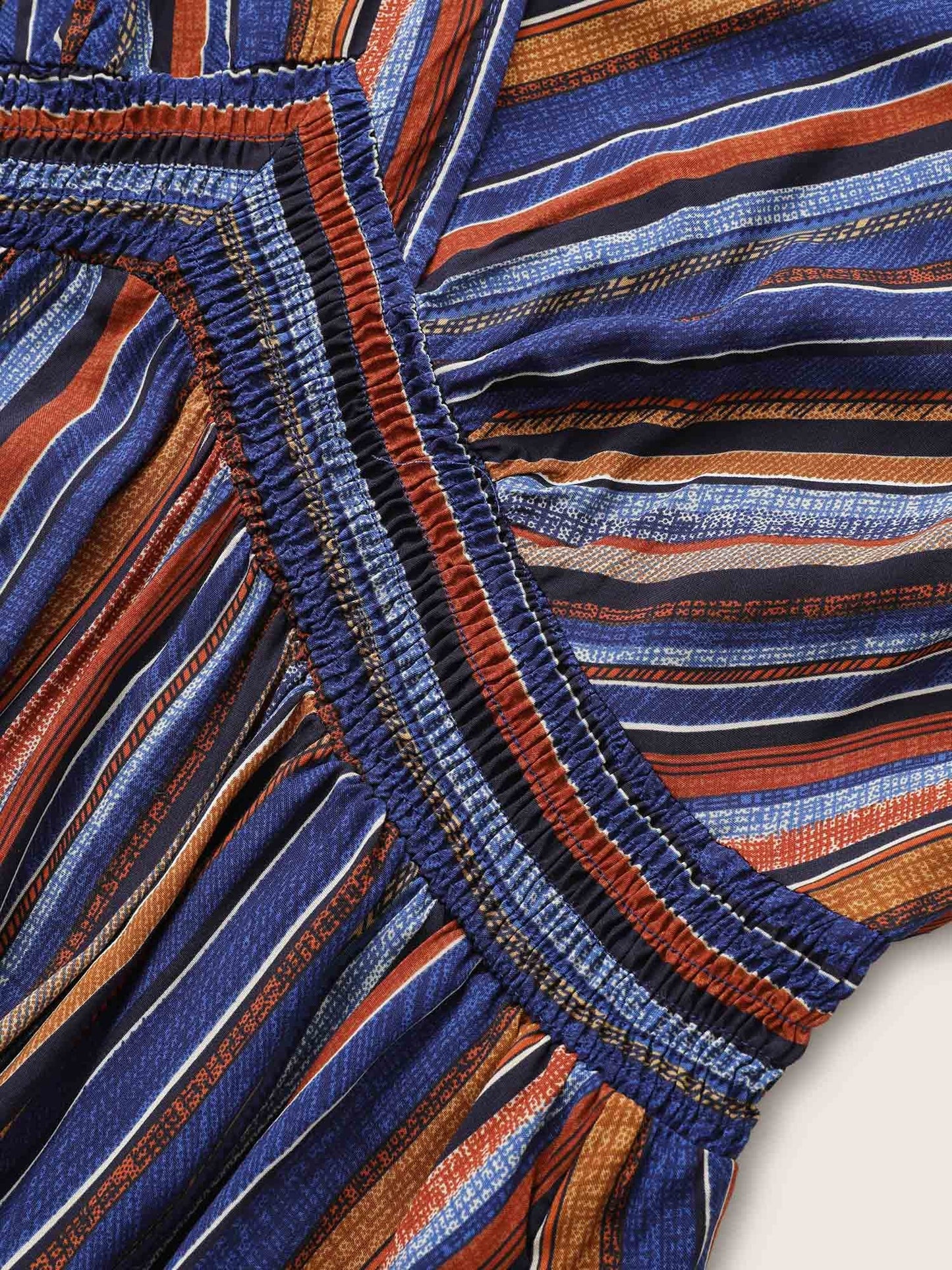 Striped Contrast Dolman Sleeve Shirred Pocket Split Flutter Dress