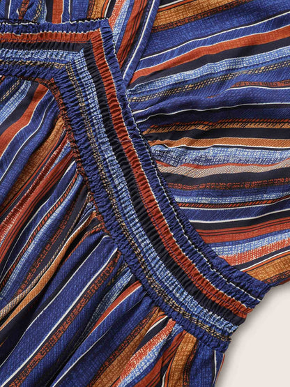 Striped Contrast Dolman Sleeve Shirred Pocket Split Flutter Dress